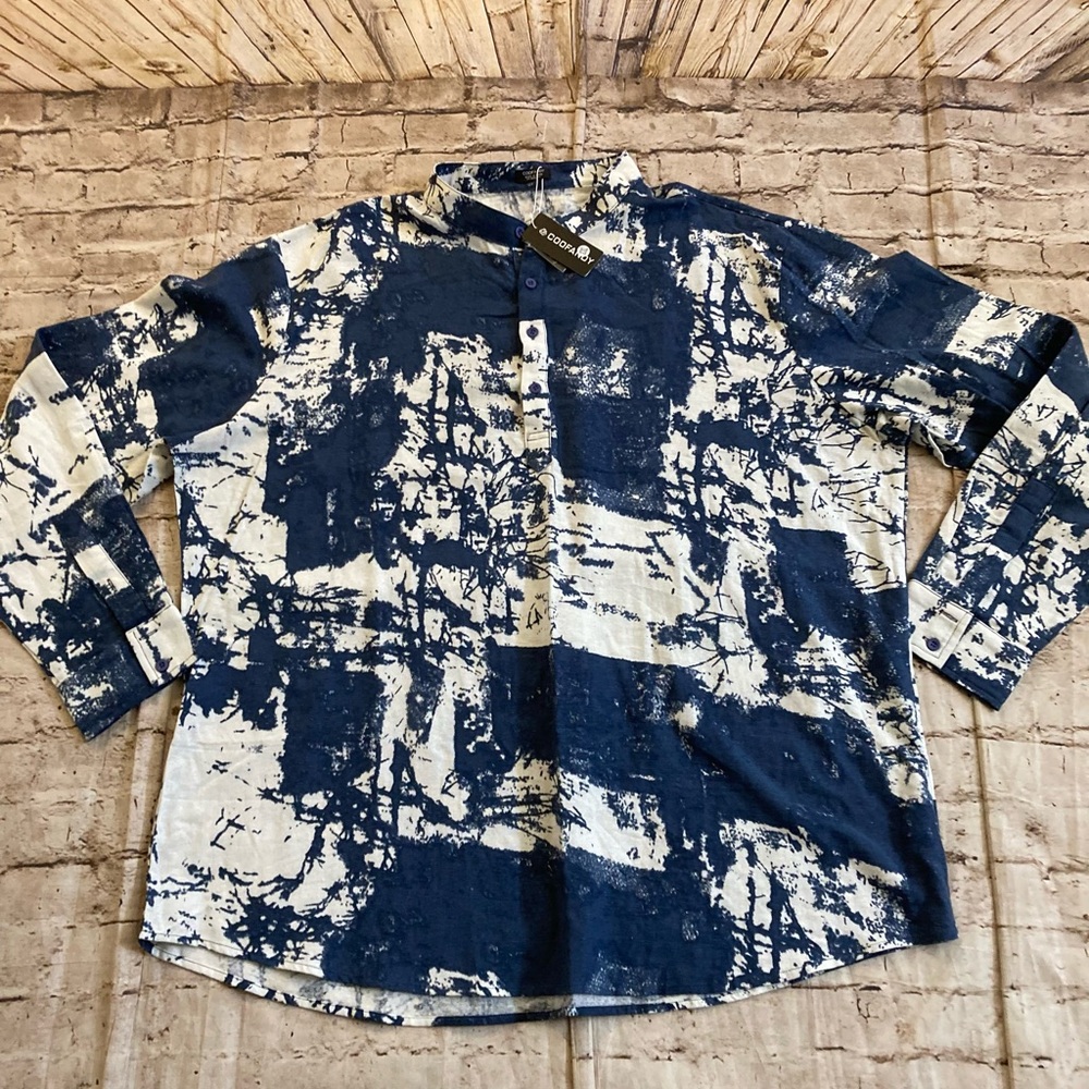 NWT COOFANDY man’s navy/white long sleeve Henley, neck, cotton shirt size XXL - Picture 5 of 11
